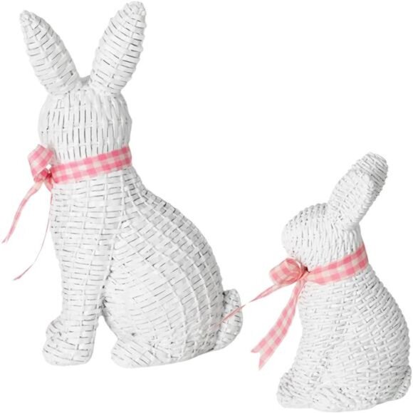 White Easter Bunny Figurines Set of 2 Spring Tabletop Decorations Home Decor - Picture 7 of 8